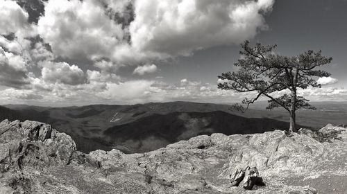 Scenic view of mountains against cloudy sky