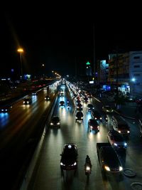 High angle view of traffic on road at night