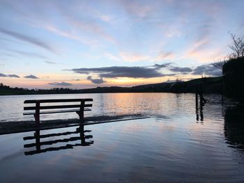 Scenic view of lake against sky during sunset