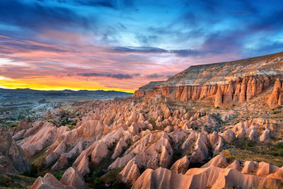 View of rock formations at sunset