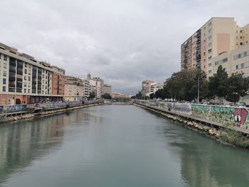 Canal amidst buildings in city against sky