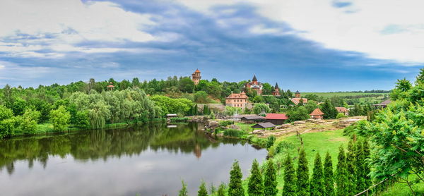  landscape park and recreational complex in buki village, ukraine, on a cloudy summer day
