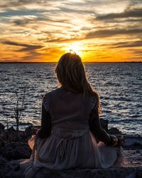 Scenic view of sea at sunset