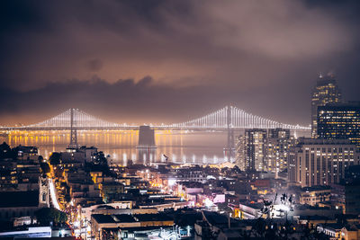 View of suspension bridge at night