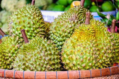 Durian fruit for sale in a local market. southern vietnam.