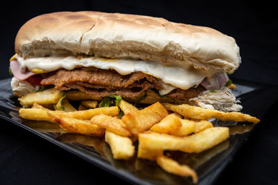 Close-up of burger on plate