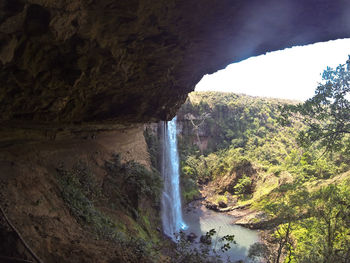 Low angle view of waterfall