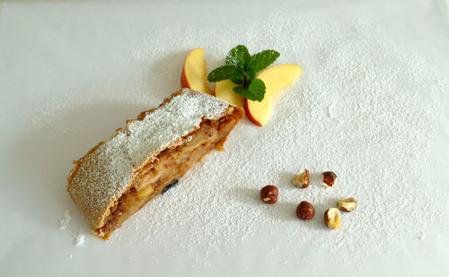 High angle view of dessert in plate