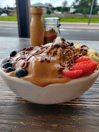 Close-up of dessert in plate on table