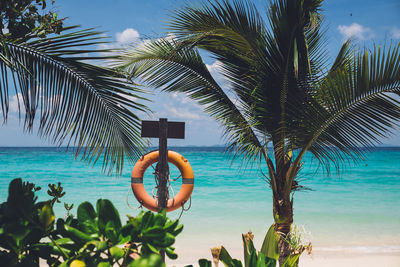 Scenic view of beach against blue sky