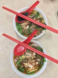 High angle view of food on table