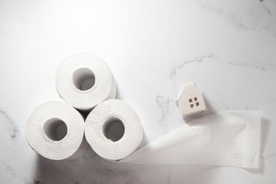 High angle view of papers on white table