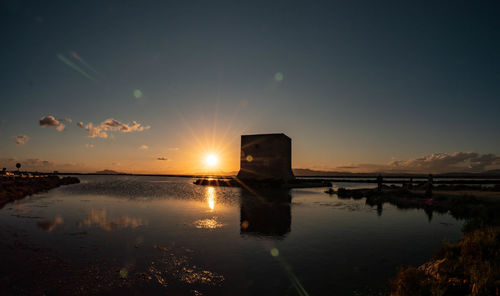 Scenic view of lake against sky during sunset