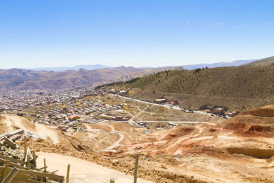 High angle view of road against clear sky