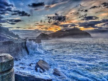 Scenic view of sea against sky during sunset