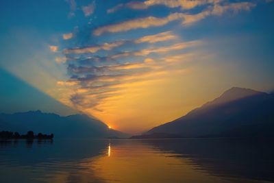 Scenic view of lake against dramatic sky