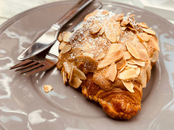 High angle view of dessert in plate on table