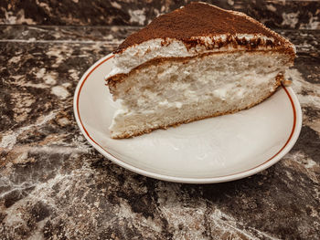 High angle view of dessert in plate on table