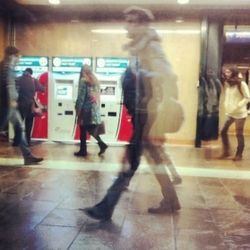 Blurred motion of train at subway station