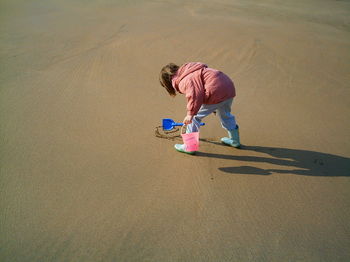 High angle view of woman on beach