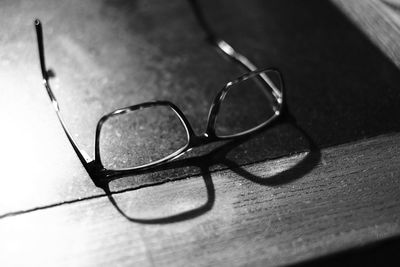 Close-up of eyeglasses on table