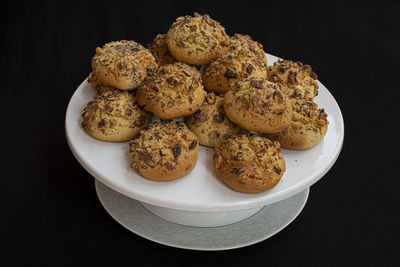 High angle view of cookies in plate