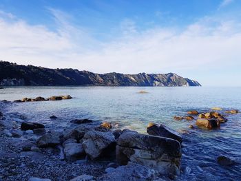 Rocks in sea against sky