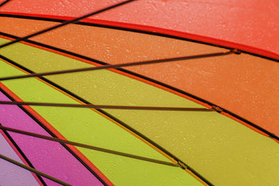 Full frame shot of water drops on multi colored umbrella