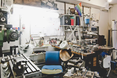 Machinery and various work tools in jewelry workshop