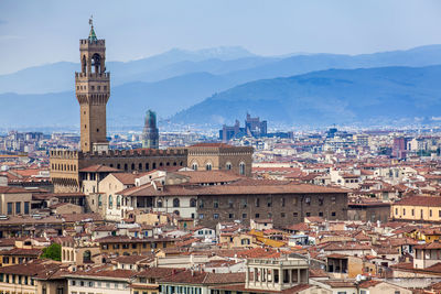 View of palazzo vecchio and the beautiful city of florence from michelangelo square