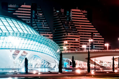 Illuminated modern building in city at night