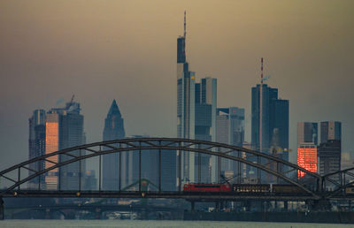 View of suspension bridge in city