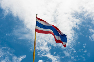 Low angle view of flag against sky