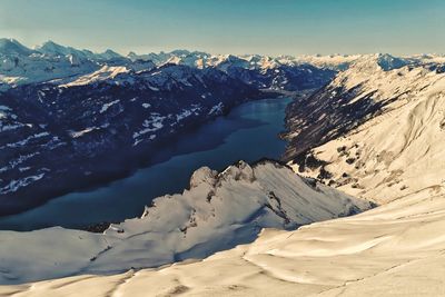 Scenic view of snowcapped mountains against sky