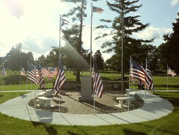 Gazebo in park against sky