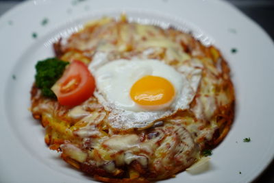 Close-up of breakfast served in plate