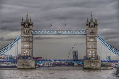 View of bridge over river against cloudy sky