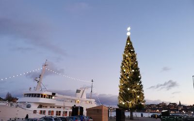 Boat and christmas tree. skeppsbron in stockholm
