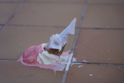 High angle view of ice cream on floor