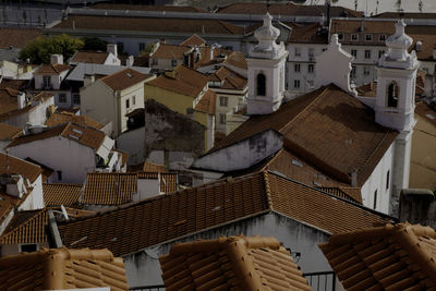 High angle view of buildings in city