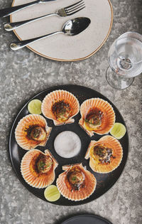 High angle view of dessert on table