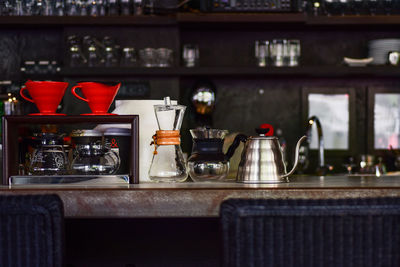 View of kitchen counter at restaurant