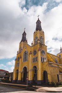 Main yellow church of castro on chiloe in chile