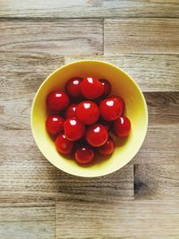 High angle view of cherries on table