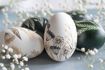 Close-up of christmas decorations on table