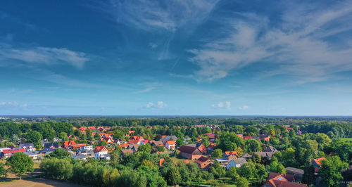 High angle view of plants growing on field against sky