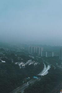 High angle view of city against sky