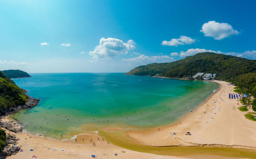 Koh yao noi, phuket, thailand panoramic view aerial drone tropical paradise ko yao noii thai island