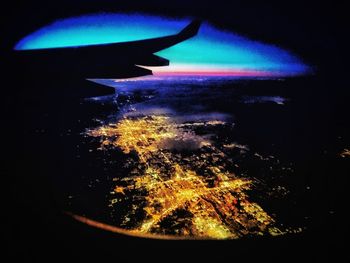 Aerial view of sea at night