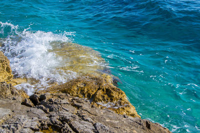 High angle view of rocks on beach